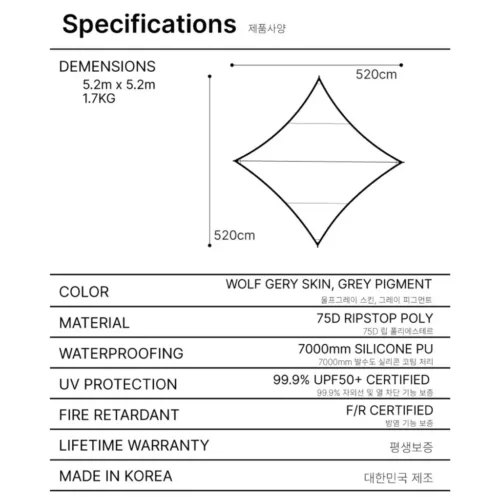 🇰🇷Hypnotize247 WING TARP Fiesta Wing Flameproof Tarp Gray